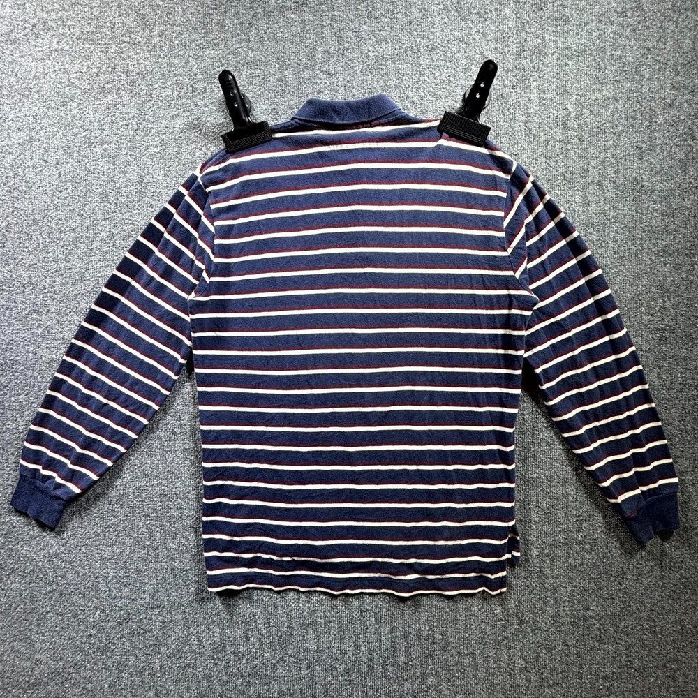 Vintage Polo Ralph Lauren Shirt Men's Large Blue Striped Knit Cotton Pony Logo - Picture 12 of 13